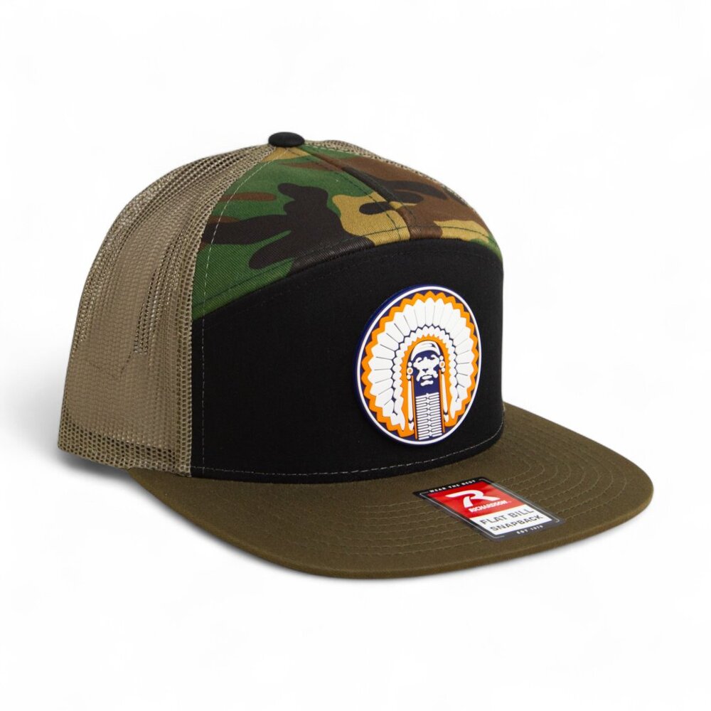 Illinois Fighting Illini Chief Illiniwek 3D Flat Bill Trucker Hat- Loden/ Camo - Picture 2 of 3